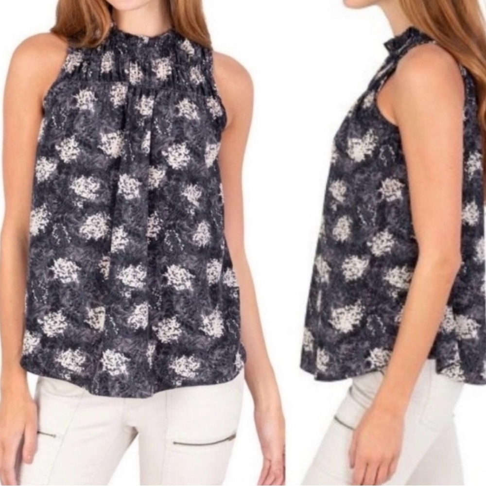 Joie Women's M Baltic Print Silky Sleeveless Smocked Keyhole Back Floral Top‎